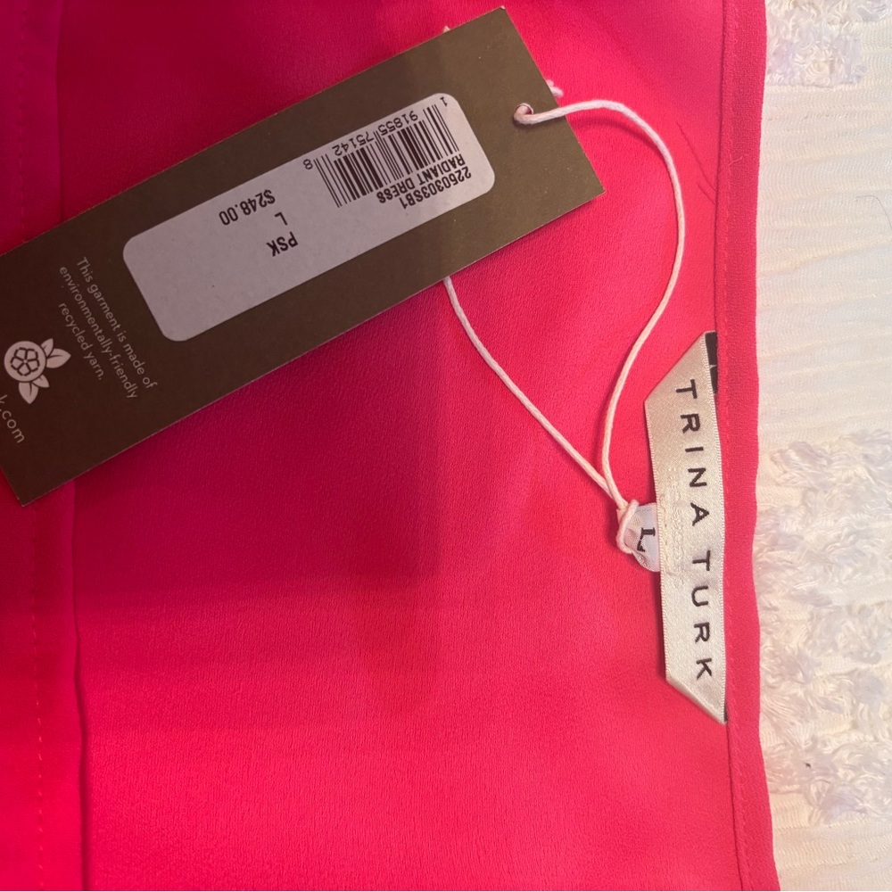 Vibrant Pink Asymmetrical Trina Turk Off the Shoulder Dress NWT - Picture 4 of 5